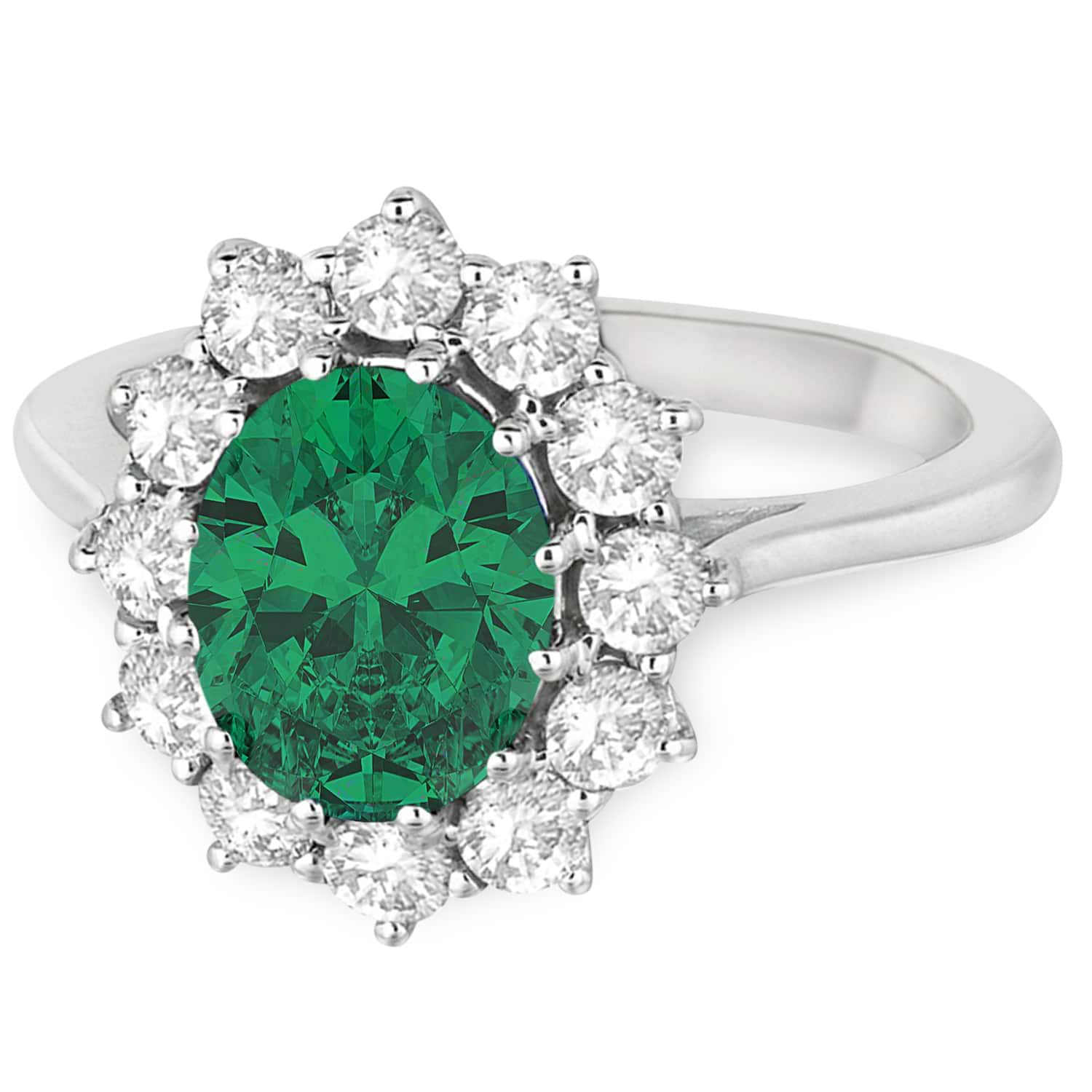 Oval Lab Emerald and Diamond Ring 14k White Gold (3.60ctw)