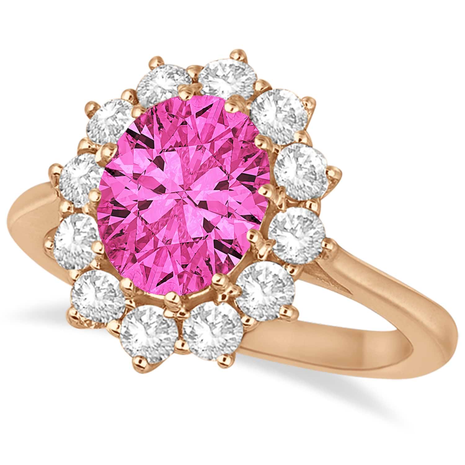 Oval Pink Tourmaline and Diamond Lady Di Ring 14k Rose Gold (3.60ctw)