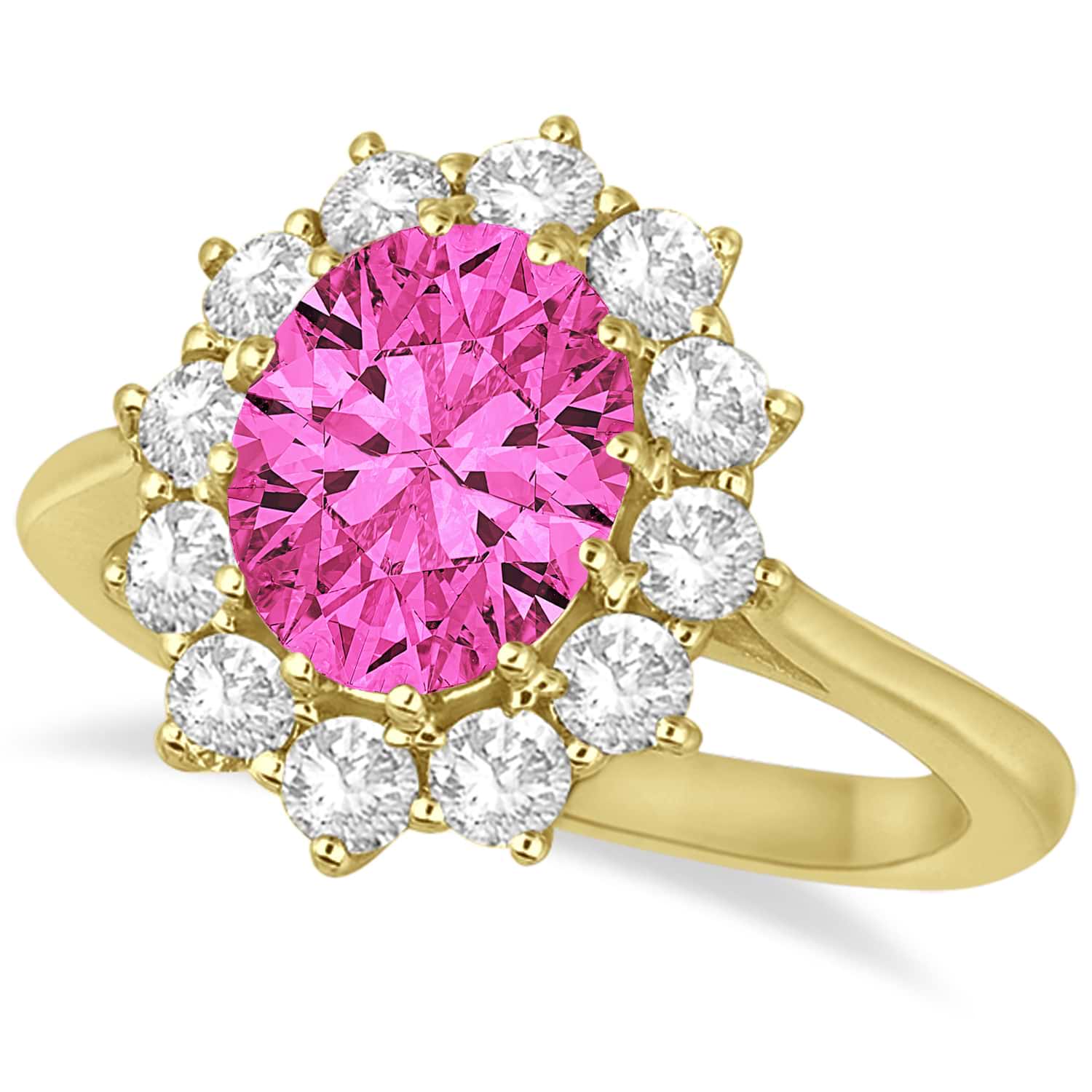 Oval Pink Tourmaline and Diamond Lady Di Ring 18k Yellow Gold (3.60ctw)