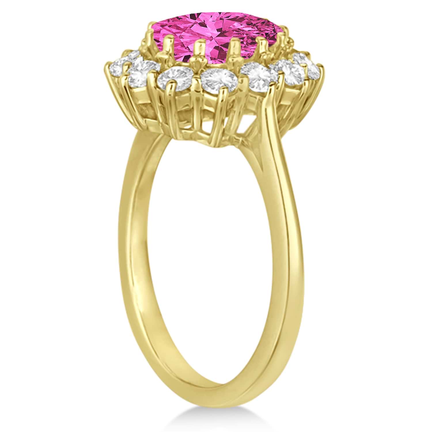 Oval Pink Tourmaline and Diamond Lady Di Ring 18k Yellow Gold (3.60ctw)