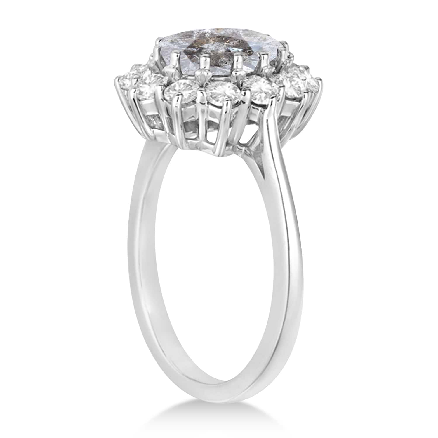 Oval Salt & Pepper and White Diamond Accented Ring 14k White Gold (2.80ctw)