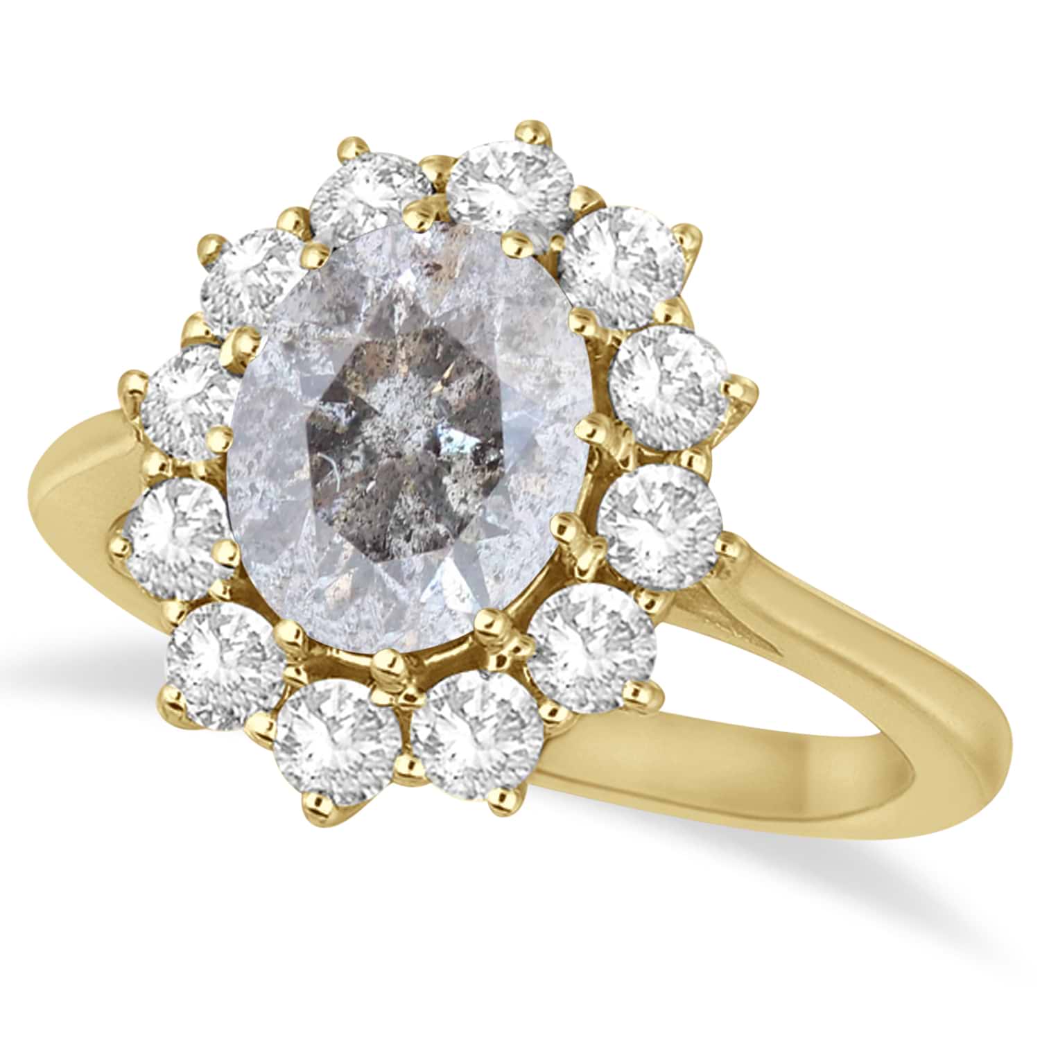 Oval Salt & Pepper and White Diamond Accented Ring 14k Yellow Gold (2.80ctw)
