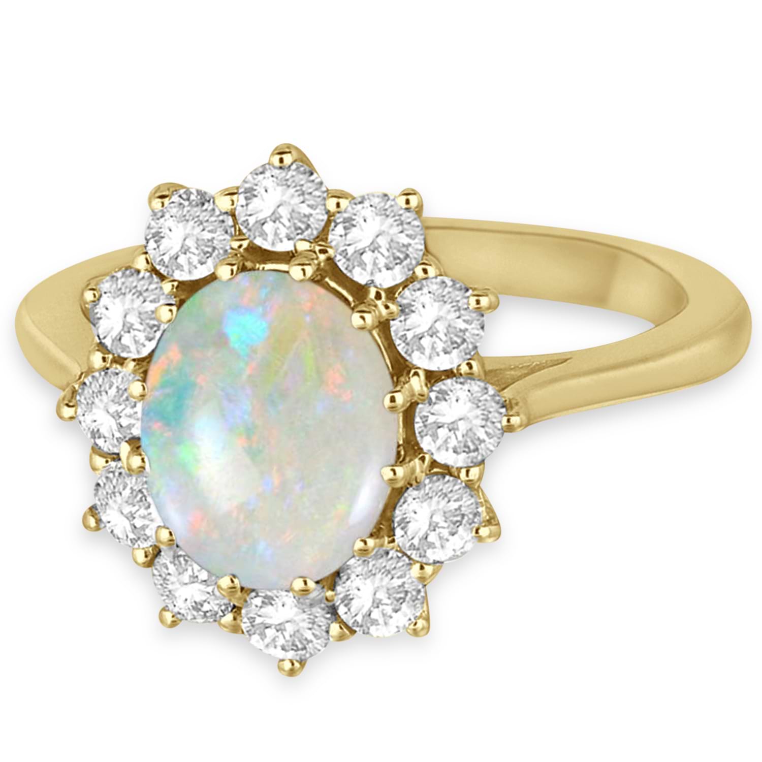 Oval Shape Opal & Diamond Accented Ring in 18k Yellow Gold (3.60ctw)