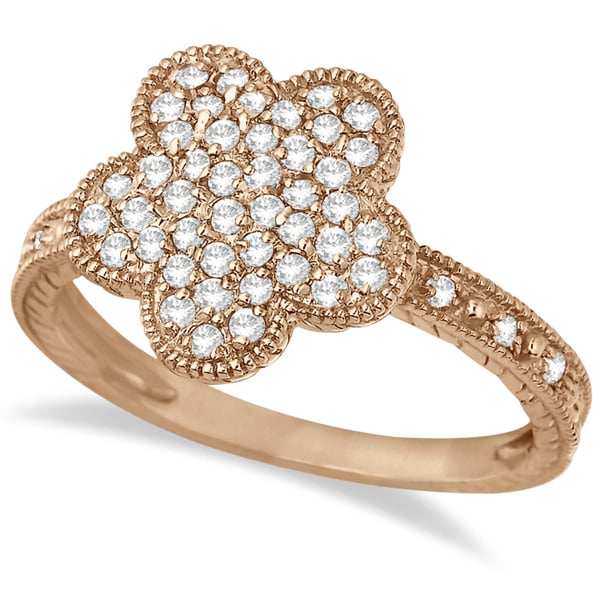 Five-Leaf Clover Shaped Diamond Right Hand Ring 14k Rose Gold (0.50ct)