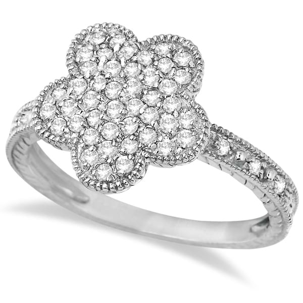Five-Leaf Clover Shaped Diamond Right Hand Ring 14k White Gold (0.50ct)