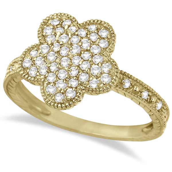 Five-Leaf Clover Shaped Diamond Right Hand Ring 14k Yellow Gold (0.50ct)