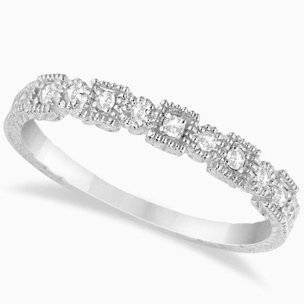 Vintage Milgrain Diamond Accented Ring in 14k White Gold 0.10ctw
