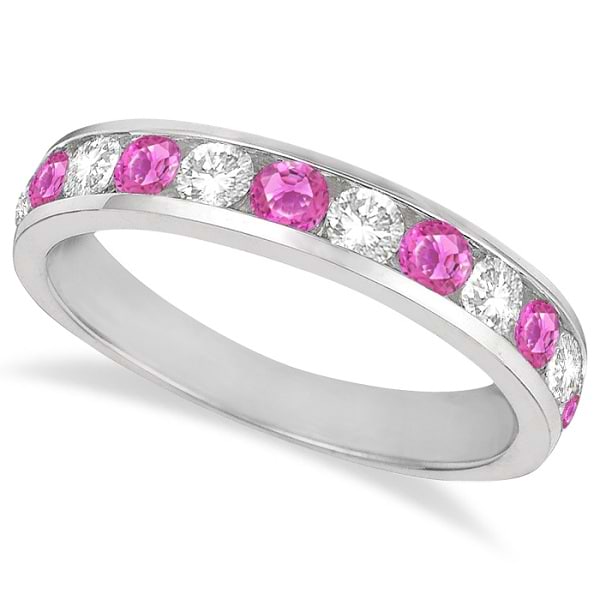Channel-Set Pink Sapphire & Diamond Ring Band 14k White Gold (1.20ct)