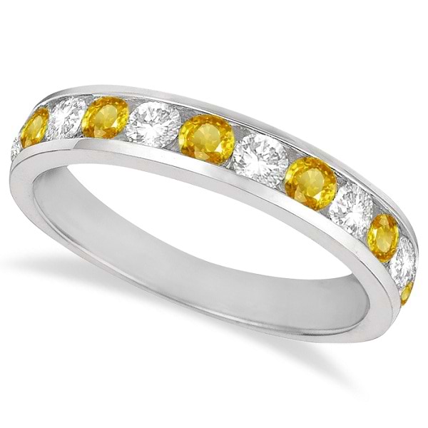 Channel-Set Yellow Sapphire & Diamond Ring 14k White Gold (1.20ct)