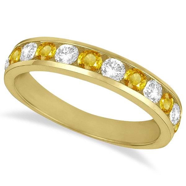 Channel-Set Yellow Sapphire & Diamond Ring 14k Yellow Gold (1.20ct)
