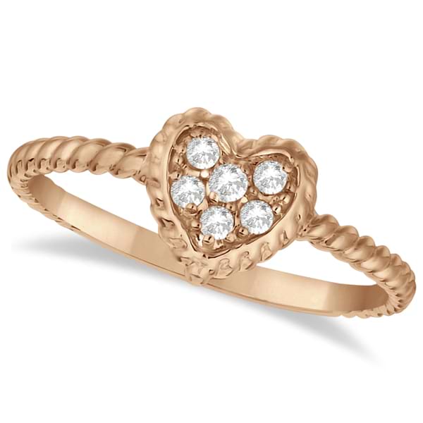 Pave Diamond Cluster Heart Shaped Ring 14K Rose Gold (0.12ct)
