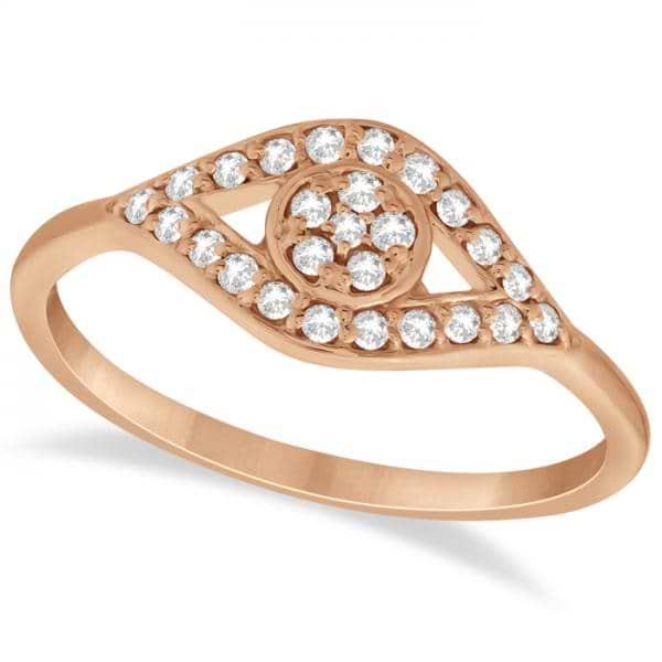 Traditional Evil Eye Diamond Ring Pave Set in 14k Rose Gold (0.20ct)