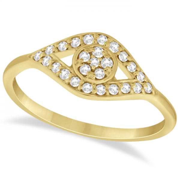 Traditional Evil Eye Diamond Ring Pave Set in 14k Yellow Gold (0.20ct)