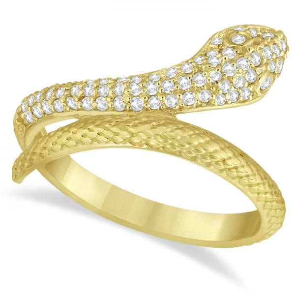 Modern Diamond-Studded Snake Ring Pave Set in 14k Yellow Gold (0.35ct)