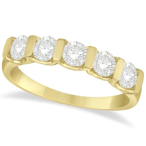 Bar-Set Five Stone Diamond Ring Anniversary Band 14k Yellow Gold 1.00ct