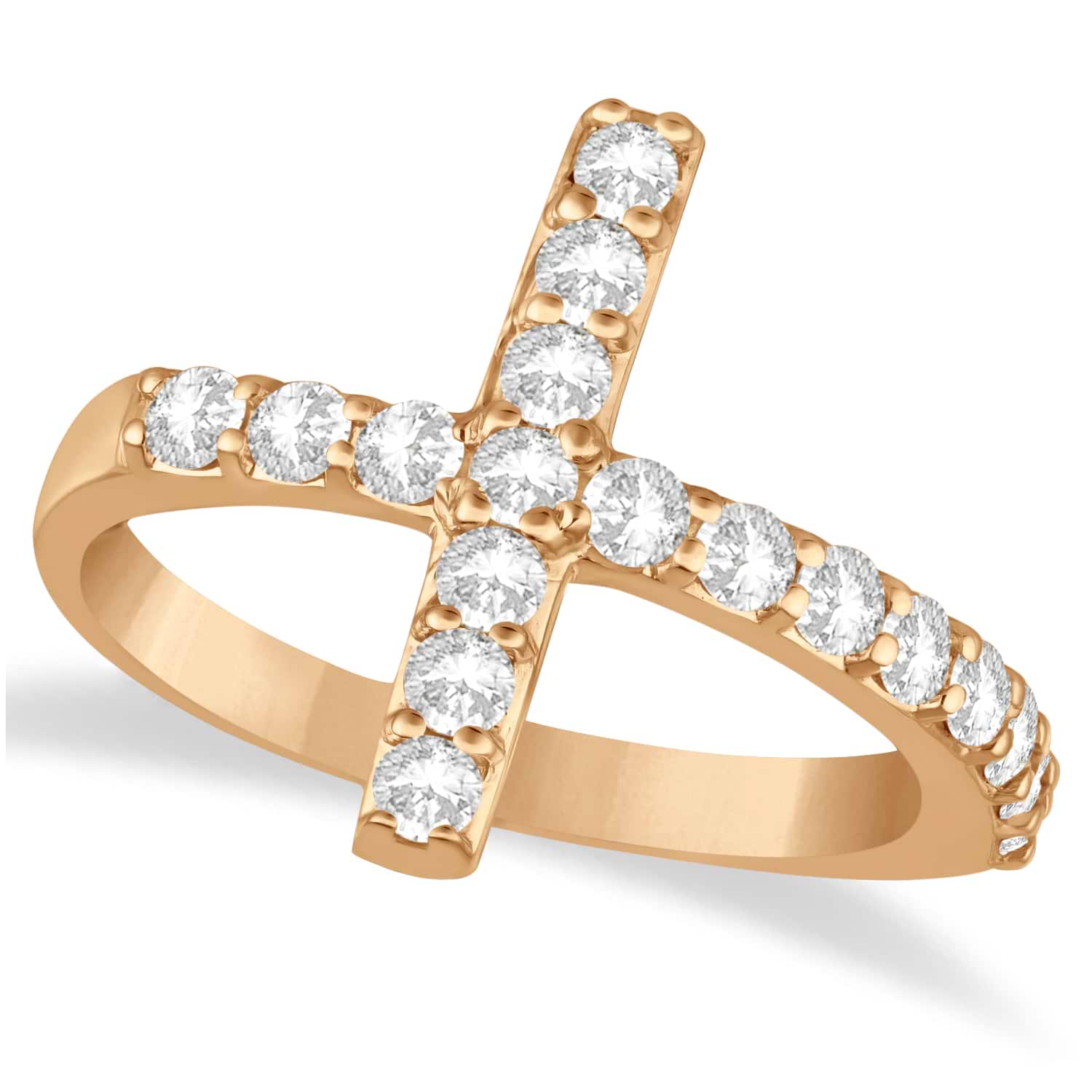 Modern Sideways Diamond Cross Fashion Ring 14k Rose Gold (0.75ct)