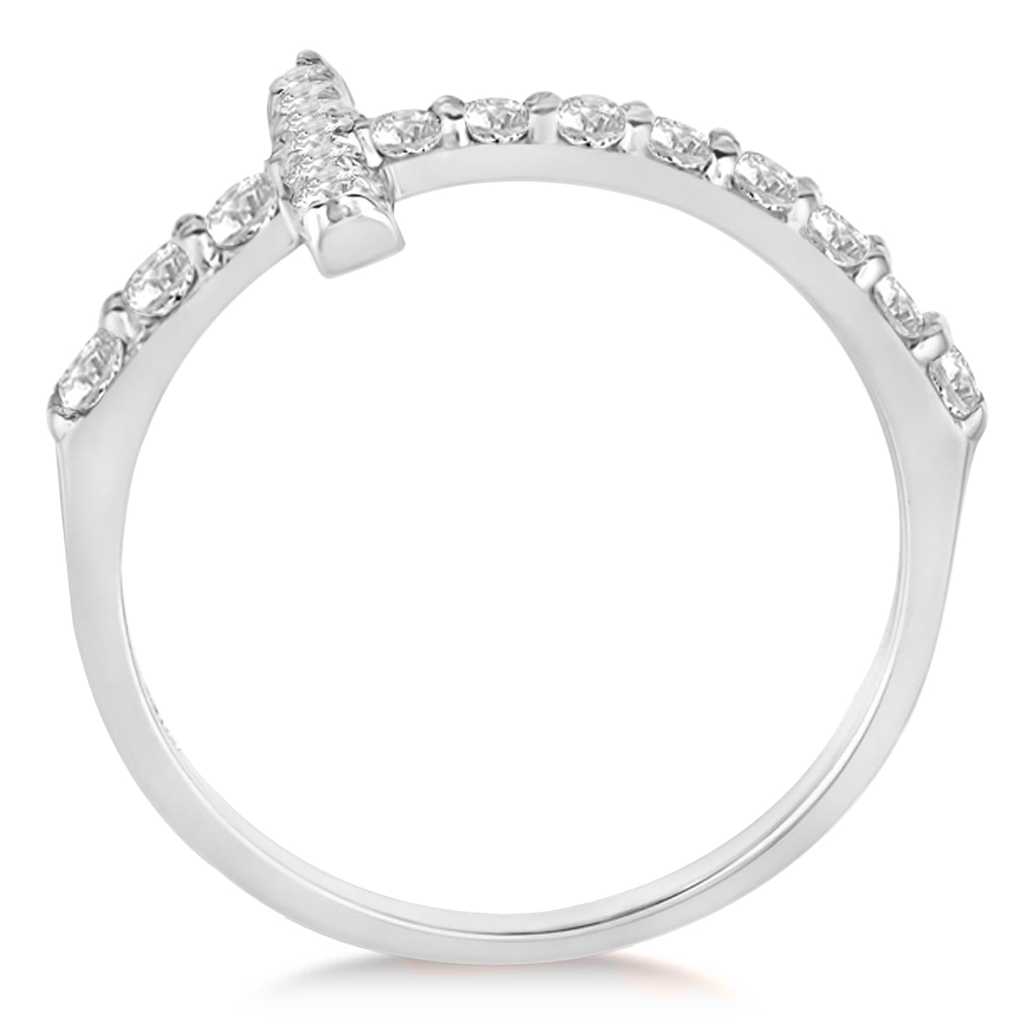 Modern Sideways Diamond Cross Fashion Ring 14k White Gold (0.75ct)