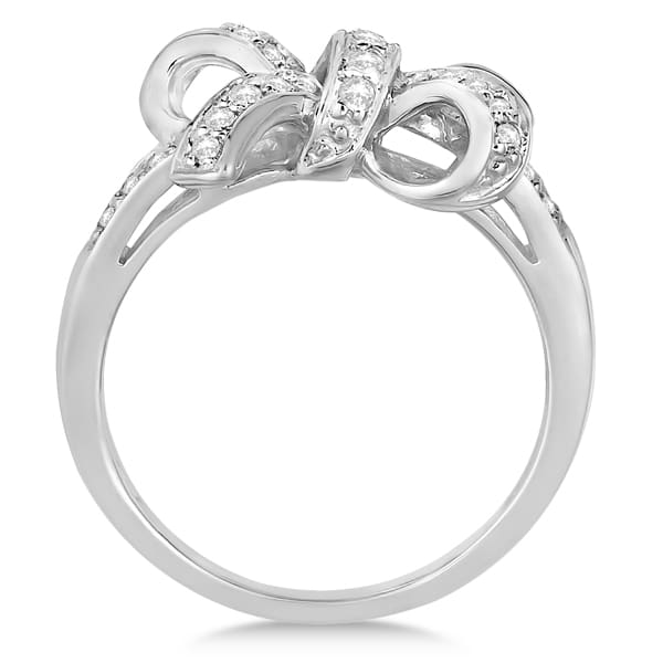 Pave Set Diamond Bow Tie Fashion Ring in 14k White Gold (0.26 ct)