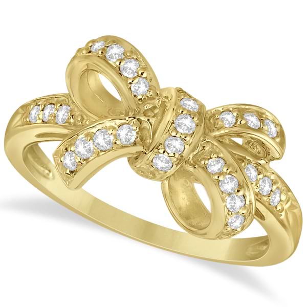Pave Set Diamond Bow Tie Fashion Ring in 14k Yellow Gold (0.26 ct)