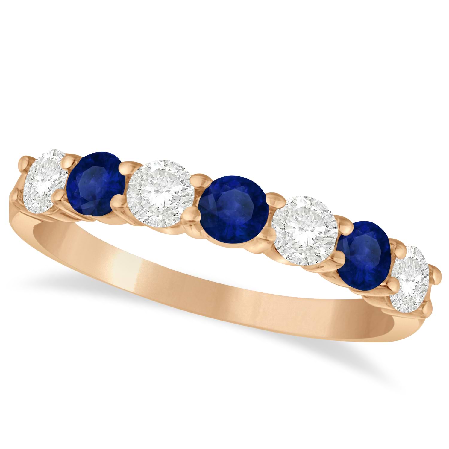 Diamond & Blue Sapphire 7 Stone Wedding Band 14k Rose Gold (1.00ct)