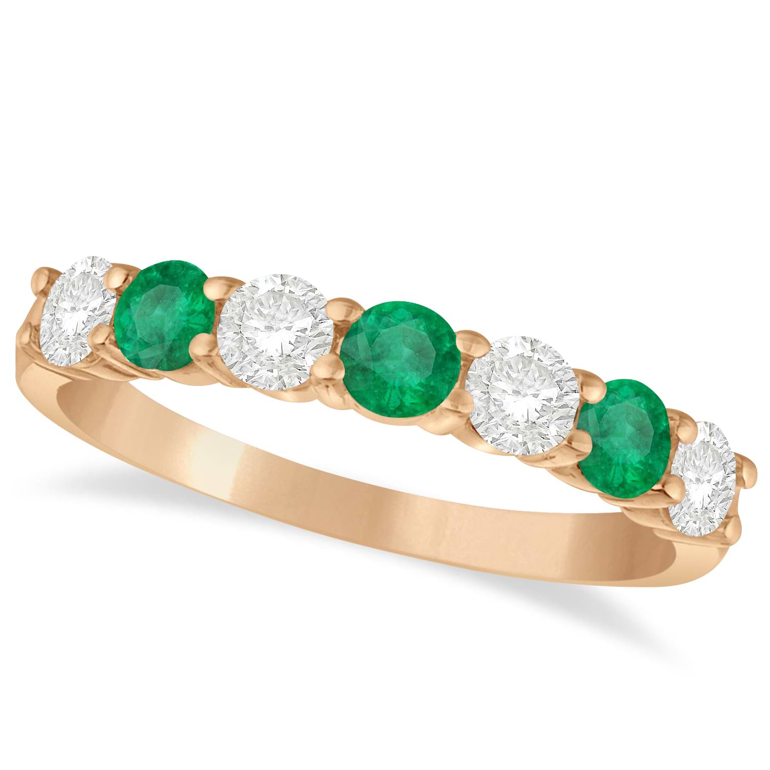 Diamond & Emerald 7 Stone Wedding Band 14k Rose Gold (1.00ct)