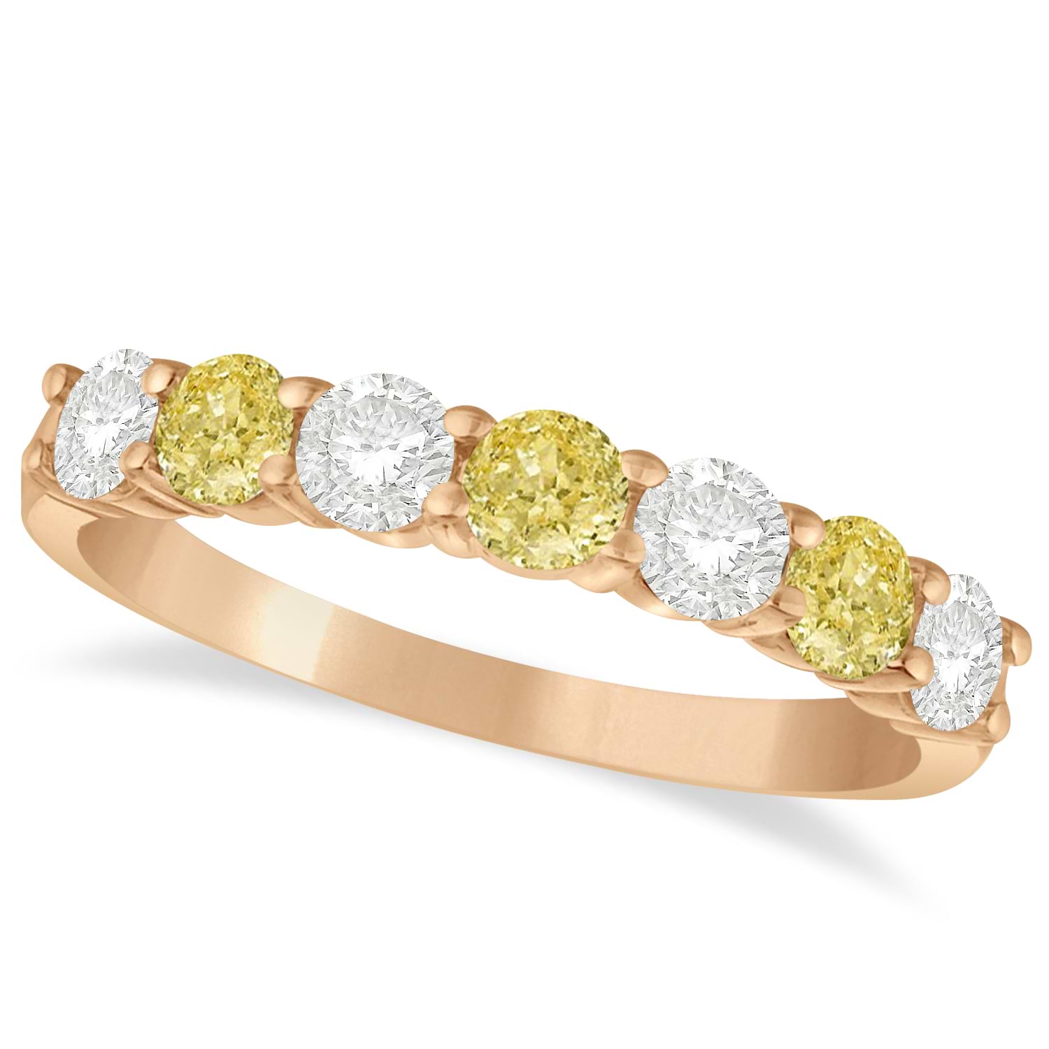 White & Yellow Diamond 7 Stone Wedding Band 14k Rose Gold (1.00ct)