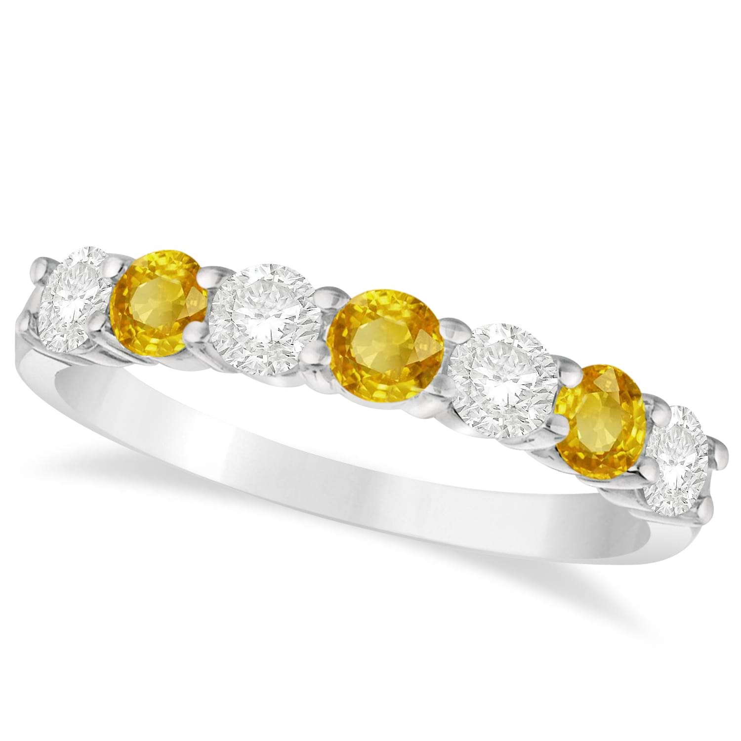 Diamond & Yellow Sapphire 7 Stone Wedding Band 14k White Gold (1.00ct)