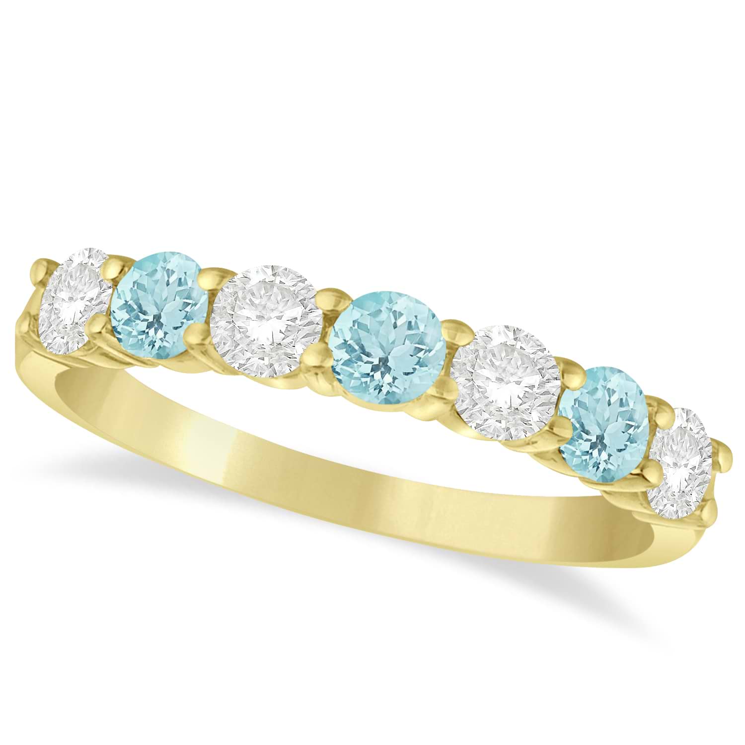 Diamond & Aquamarine 7 Stone Wedding Band 14k Yellow Gold (1.00ct)