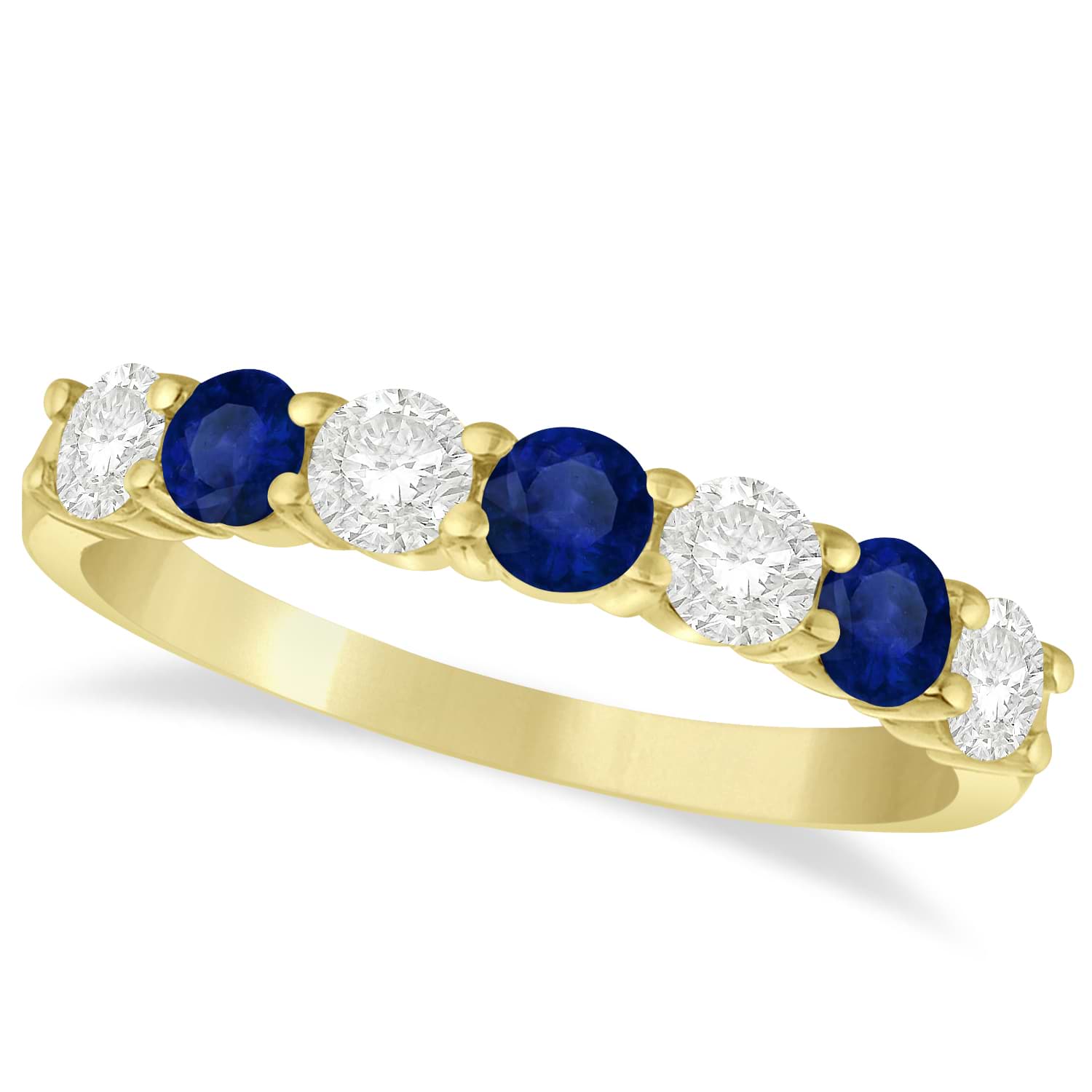 Diamond & Blue Sapphire 7 Stone Wedding Band 14k Yellow Gold (1.00ct)