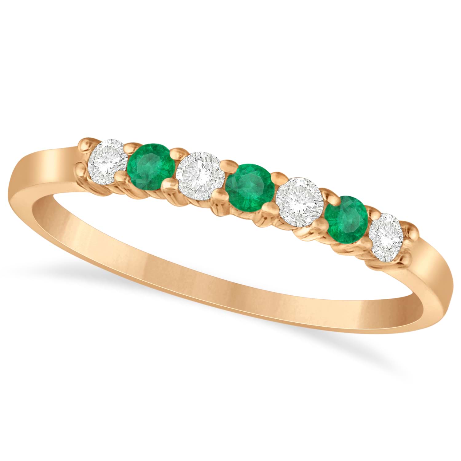 Diamond & Emerald 7 Stone Wedding Band 14k Rose Gold (0.26ct)