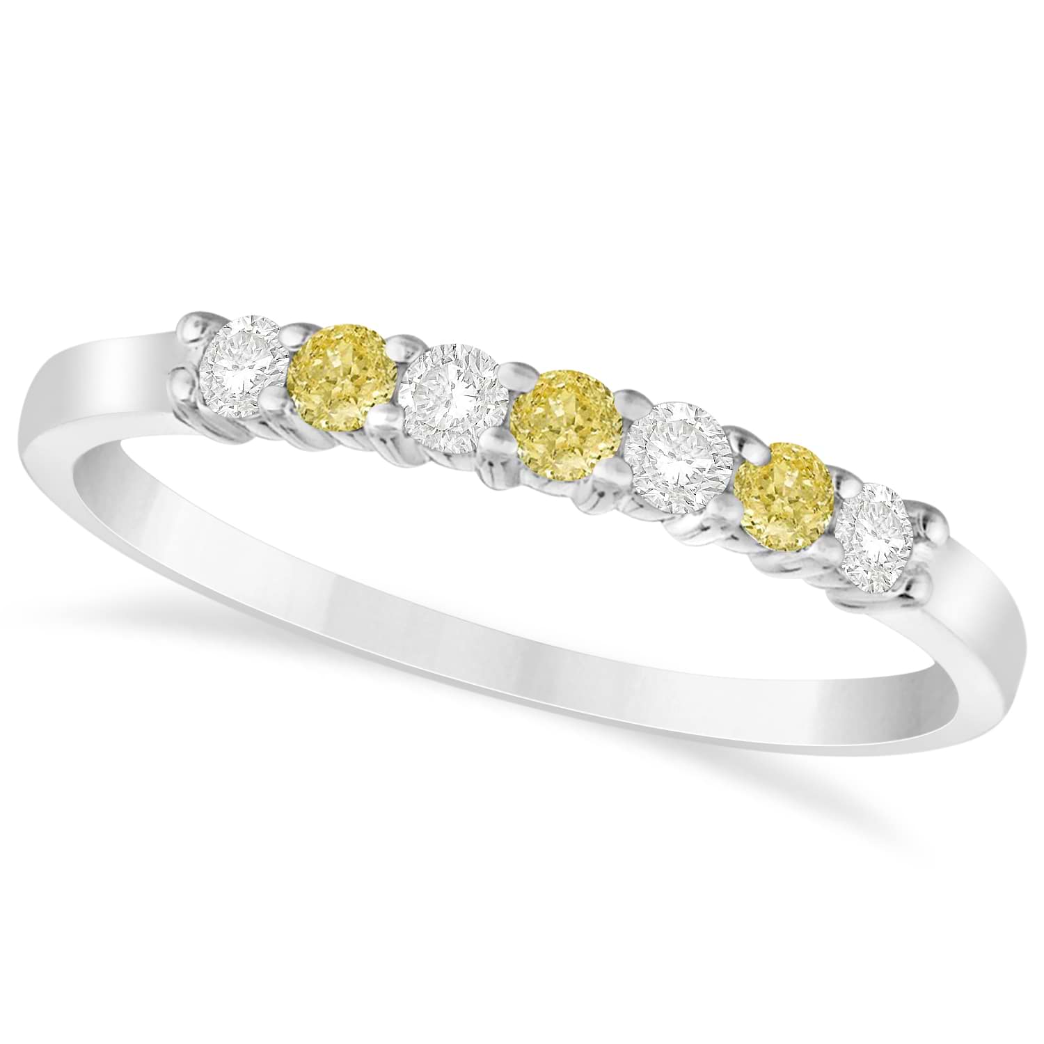 White & Yellow Diamond 7 Stone Wedding Band 14k White Gold (0.26ct)