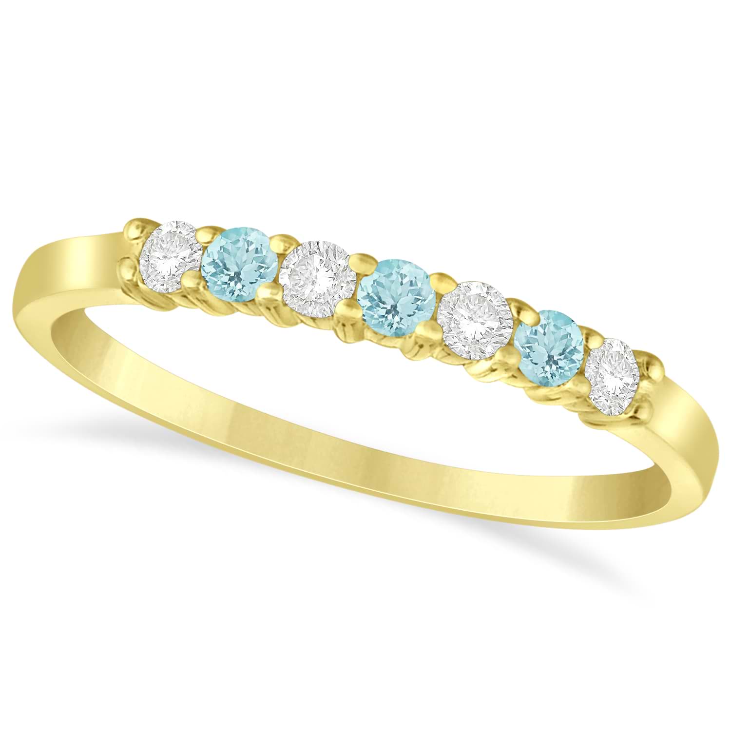 Diamond & Aquamarine 7 Stone Wedding Band 14k Yellow Gold (0.26ct)