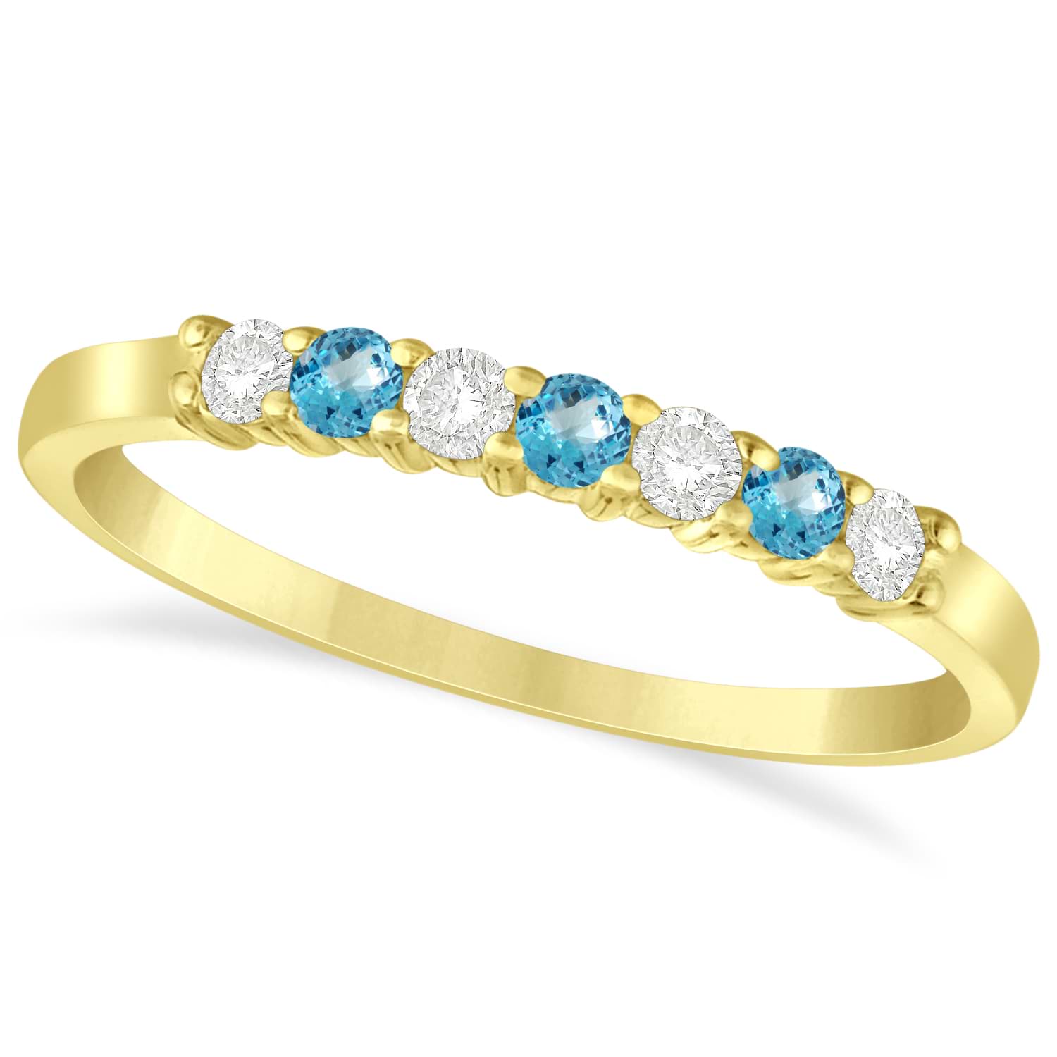 Diamond & Blue Topaz 7 Stone Wedding Band 14k Yellow Gold (0.26ct)