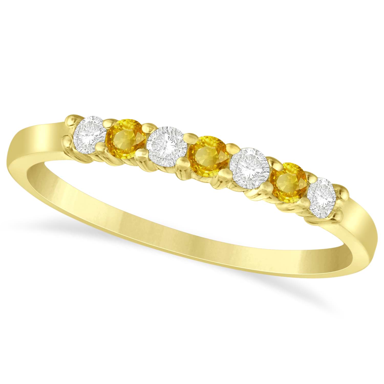 Diamond& Yellow Sapphire 7 Stone Wedding Band 14k Yellow Gold (0.26ct)
