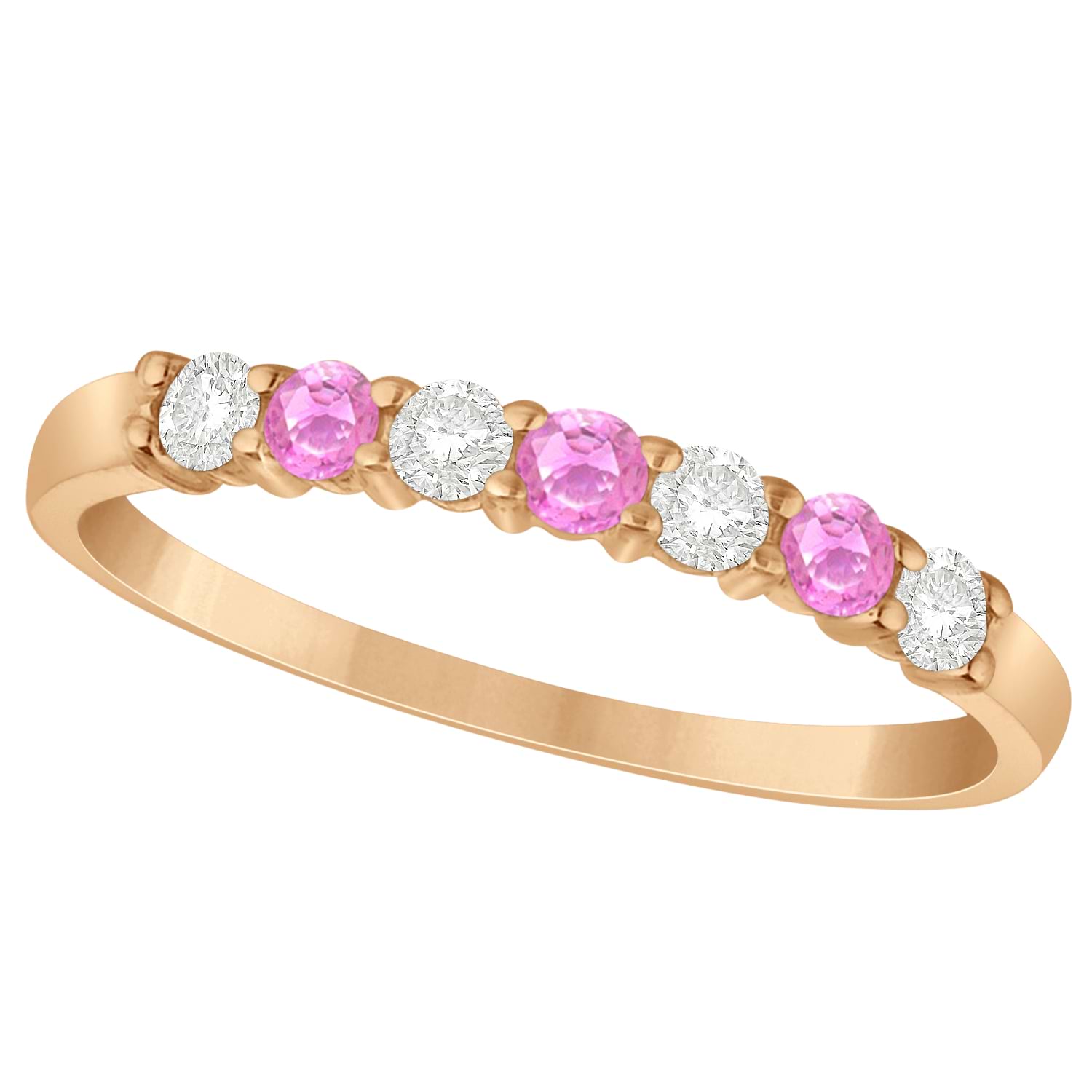 Diamond & Pink Sapphire 7 Stone Wedding Band 14k Rose Gold (0.34ct)