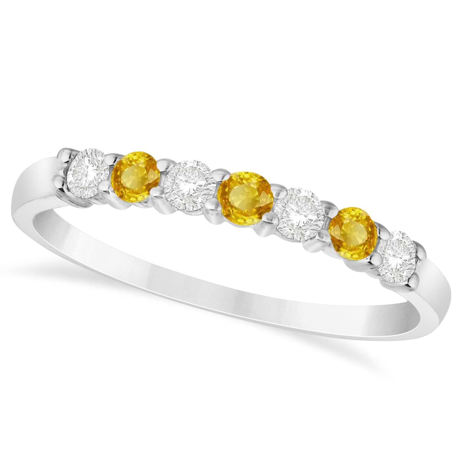 Diamond & Yellow Sapphire 7 Stone Wedding Band 14k White Gold (0.34ct)