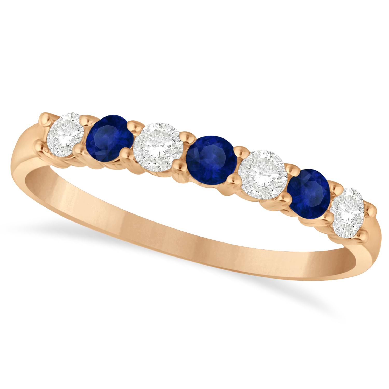 Diamond & Blue Sapphire 7 Stone Wedding Band 14k Rose Gold (0.50ct)