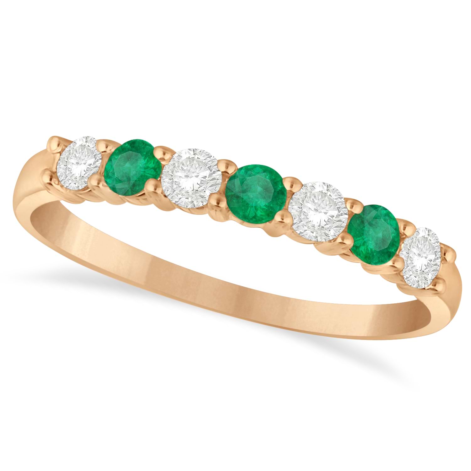 Diamond & Emerald 7 Stone Wedding Band 14k Rose Gold (0.50ct)