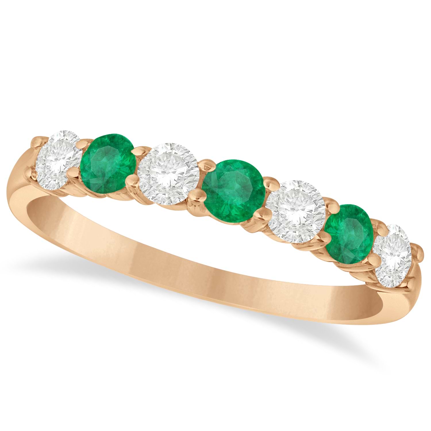 Diamond & Emerald 7 Stone Wedding Band 14k Rose Gold (0.75ct)