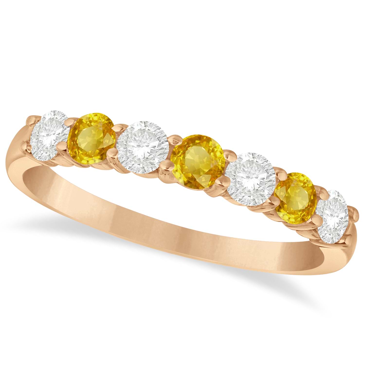 Diamond & Yellow Sapphire 7 Stone Wedding Band 14k Rose Gold (0.75ct)