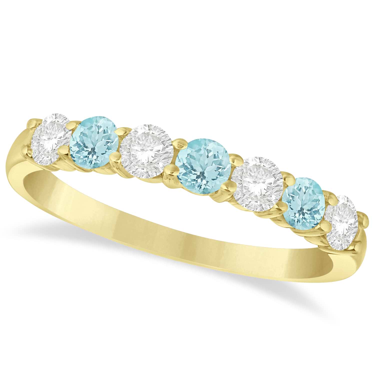 Diamond & Aquamarine 7 Stone Wedding Band 14k Yellow Gold (0.75ct)