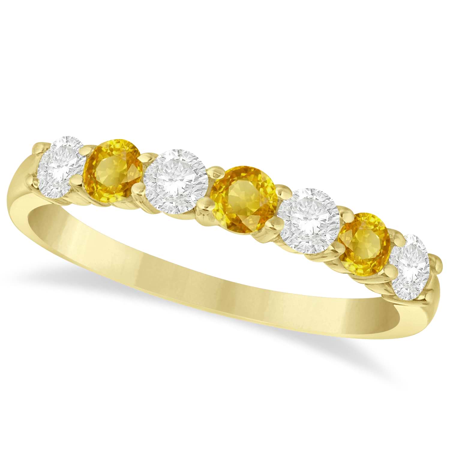 Diamond& Yellow Sapphire 7 Stone Wedding Band 14k Yellow Gold (0.75ct)