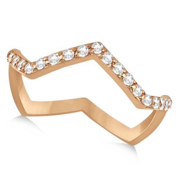 Pave Set Diamond Ring with Unique Abstract Design 14k Rose Gold 0.25