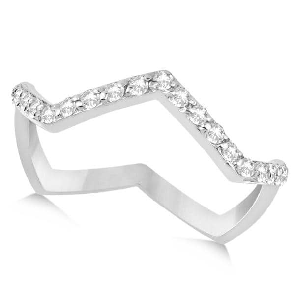 Pave Set Diamond Ring with Unique Abstract Design 14k White Gold 0.26