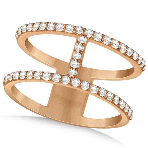 Double Open Circle Abstract Diamond Ring Band 14k Rose Gold 0.45ct