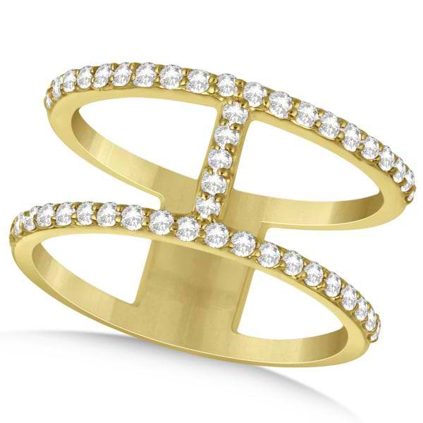 Double Open Circle Abstract Diamond Ring Band 14k Yellow Gold 0.45ct
