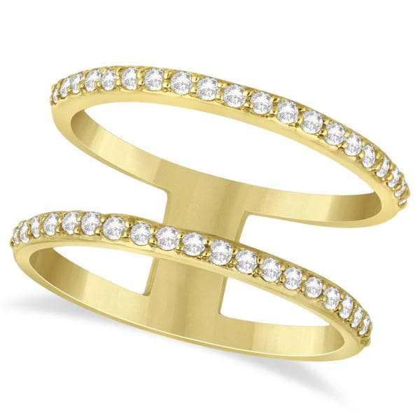 Double Open Circle Abstract Diamond Ring Band 14k Yellow Gold 0.40ct