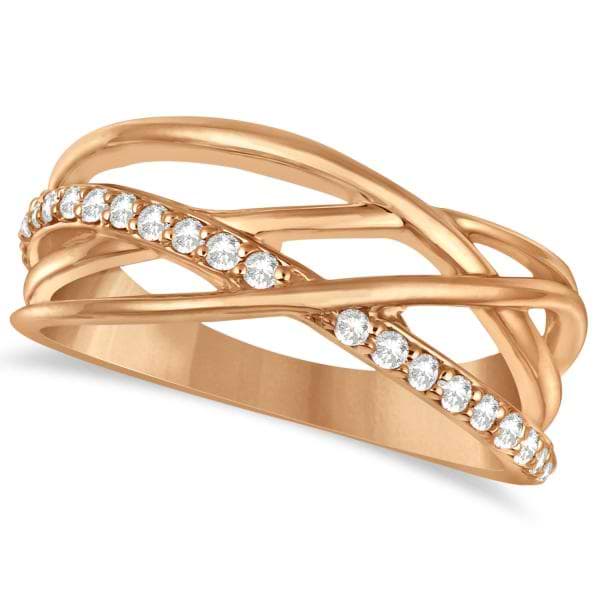 Intertwined Diamond Ring Abstract Design 14k Rose Gold 0.27ct