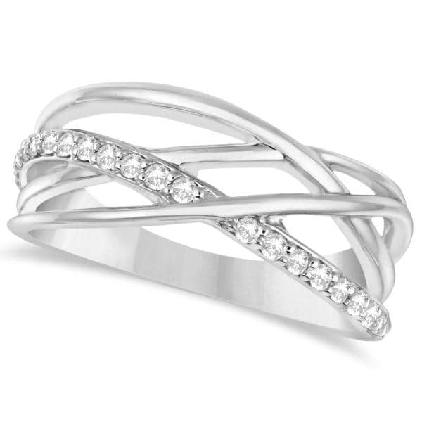Intertwined Diamond Ring Abstract Design 14k W. Gold 0.27ct