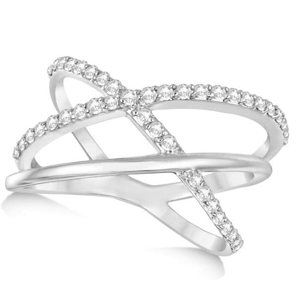 Three Band Intertwined Double X Diamond Ring 14k White Gold 0.42ct